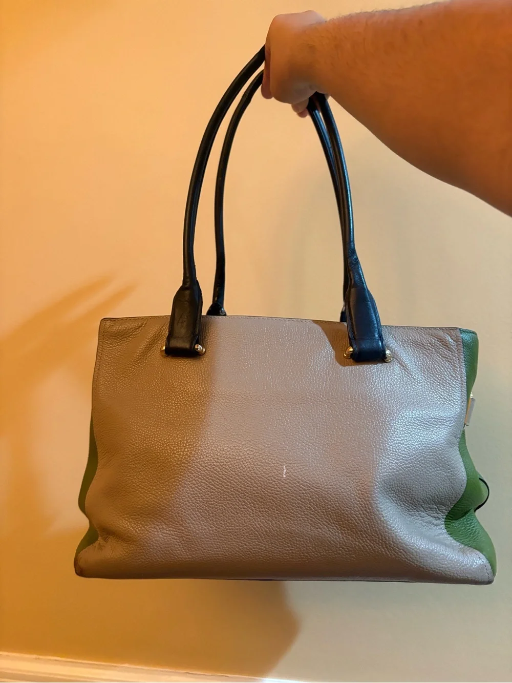 COACH leather colorblock handbag in olive/taupe/black